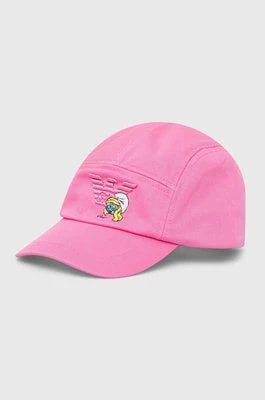 Zdjęcie produktu Emporio Armani czapka z daszkiem bawełniana dziecięca kolor różowy z aplikacją