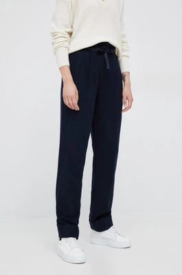 Zdjęcie produktu Emporio Armani spodnie wełniane damskie kolor granatowy proste high waist
