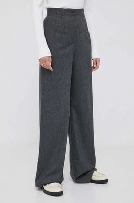 Zdjęcie produktu Emporio Armani spodnie wełniane kolor szary szerokie high waist