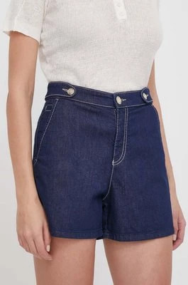 Zdjęcie produktu Emporio Armani szorty jeansowe damskie kolor granatowy gładkie high waist 3D2J6D 2DM1Z