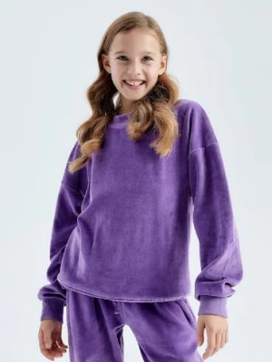 Zdjęcie produktu Fioletowa krótka bluza dziewczęca z weluru Lincoln & Sharks by 5.10.15.