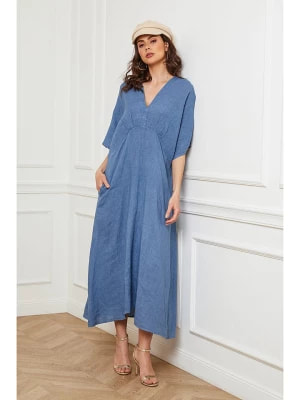 Zdjęcie produktu Fleur de Lin Lniana sukienka "Faos" w kolorze niebieskim rozmiar: S