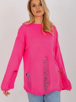 Zdjęcie produktu Fluo różowy damski sweter oversize z
wełną BADU