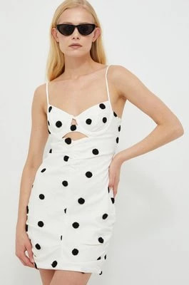 Zdjęcie produktu For Love & Lemons sukienka lniana kolor biały mini dopasowana
