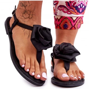 Zdjęcie produktu FS1 Damskie Sandały Japonki Z Materiałową Różą Czarne Carisma