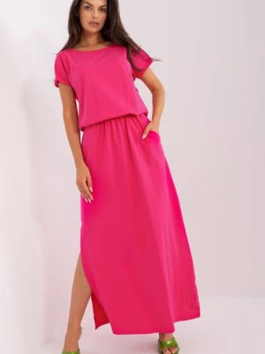 Zdjęcie produktu Fuksjowa maxi sukienka damska na co dzień z kieszeniami Lily Rose