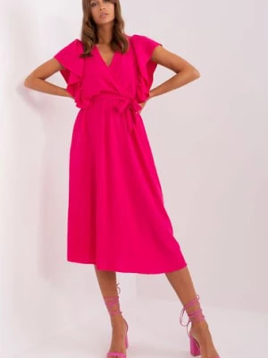 Zdjęcie produktu Fuksjowa sukienka z falbankami przy rękawach Italy Moda