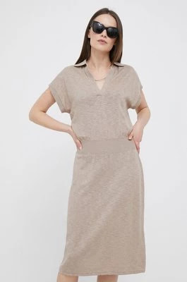 Zdjęcie produktu Gant sukienka lniana kolor beżowy midi dopasowana
