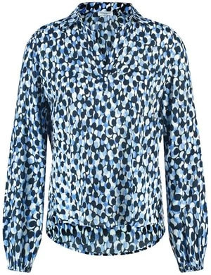 Zdjęcie produktu GERRY WEBER Damski Bluzka z długim rękawem z detalem w postaci plisy 66cm długie w serek Niebieski W kropki