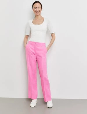Zdjęcie produktu GERRY WEBER Damski Lniane spodnie MIR꞉JA WIDE LEG z elastycznym pasem Różowy Jednokolorowy