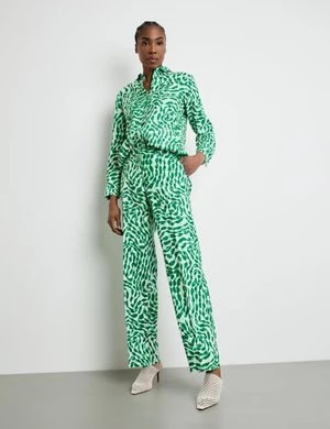Zdjęcie produktu GERRY WEBER Damski Lniane spodnie we wzory z kantami Zielony Wzorzysty