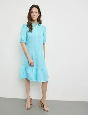 Zdjęcie produktu GERRY WEBER Damski Modna koszulowa sukienka z lnu Półrękawek kołnierzyk koszulowy Niebieski Jednokolorowy