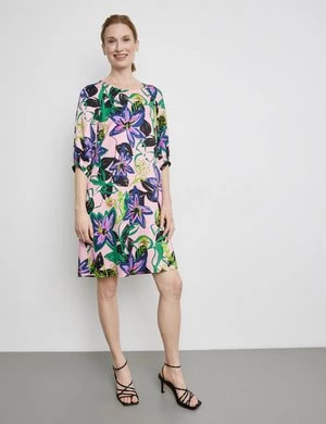 Zdjęcie produktu GERRY WEBER Damski Sukienka rozszerzana ku dołowi ze zrównoważonej wiskozy 3/4 Okrągły Multicolor Wzorzysty