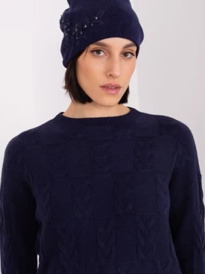 Zdjęcie produktu Granatowa czapka dzianinowa z aplikacją Wool Fashion Italia