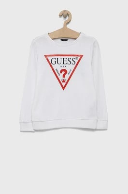 Zdjęcie produktu Guess Bluza bawełniana dziecięca kolor biały z nadrukiem