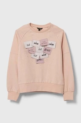 Zdjęcie produktu Guess bluza bawełniana dziecięca kolor różowy z aplikacją