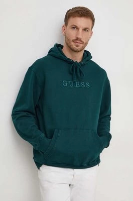 Zdjęcie produktu Guess bluza bawełniana FINCH męska kolor zielony z kapturem z aplikacją M4RQ33 K9YI1