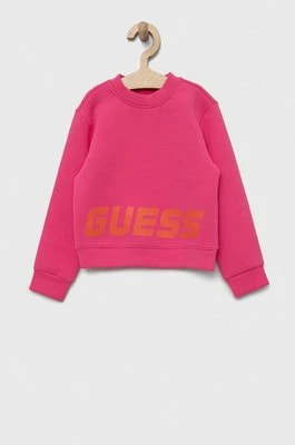 Zdjęcie produktu Guess bluza dziecięca kolor różowy z nadrukiem
