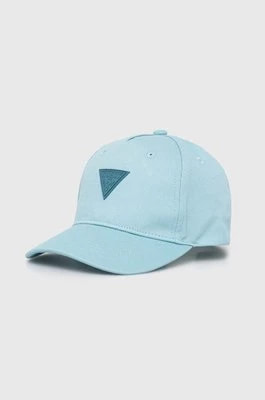 Zdjęcie produktu Guess czapka z daszkiem bawełniana dziecięca kolor niebieski z aplikacją
