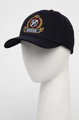 Zdjęcie produktu Guess czapka z daszkiem bawełniana kolor granatowy z aplikacją M4RZ09 WF8V0