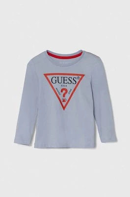 Zdjęcie produktu Guess longsleeve bawełniany dziecięcy kolor niebieski z nadrukiem