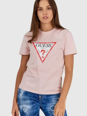 Zdjęcie produktu GUESS Różowy t-shirt damski z vintage logo