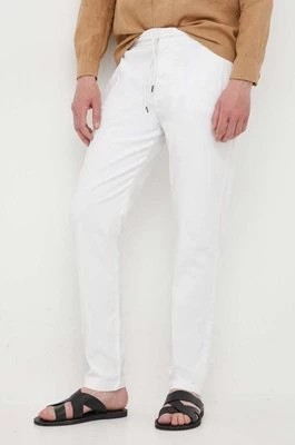 Zdjęcie produktu Guess spodnie z domieszką lnu kolor biały proste