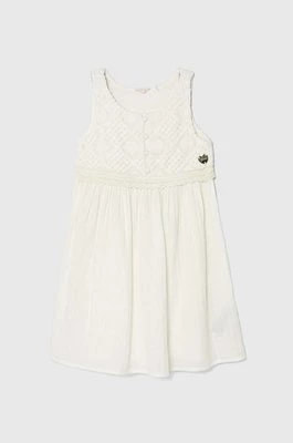 Zdjęcie produktu Guess sukienka bawełniana dziecięca kolor beżowy midi rozkloszowana