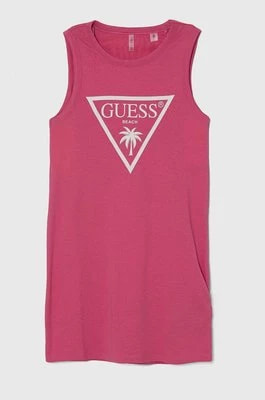 Zdjęcie produktu Guess sukienka bawełniana dziecięca kolor różowy mini prosta