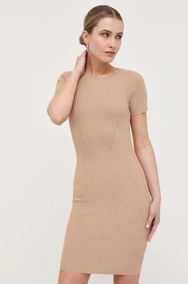 Zdjęcie produktu Guess sukienka kolor beżowy mini dopasowana