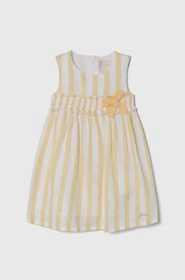 Zdjęcie produktu Guess sukienka z domieszką lnu dziecięca kolor żółty mini rozkloszowana
