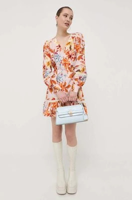 Zdjęcie produktu Guess sukienka z domieszką lnu kolor pomarańczowy mini rozkloszowana