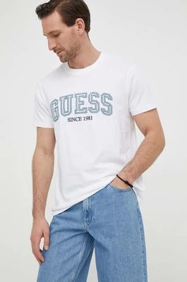 Zdjęcie produktu Guess t-shirt bawełniany męski kolor biały z aplikacją M4GI62 I3Z14