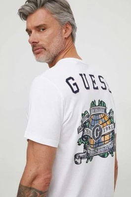 Zdjęcie produktu Guess t-shirt bawełniany męski kolor biały z aplikacją M4RI11 I3Z14