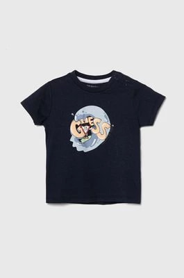 Zdjęcie produktu Guess t-shirt bawełniany niemowlęcy kolor granatowy z nadrukiem
