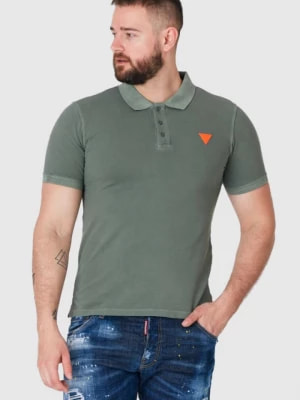 Zdjęcie produktu GUESS Zielona koszulka polo z pomarańczowym logo