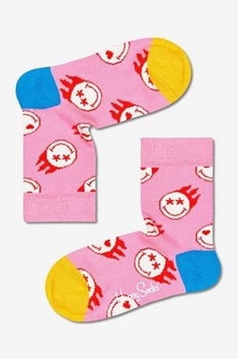 Zdjęcie produktu Happy Socks skarpetki dziecięce Flaming SmileyWorld kolor różowy Skarpetki dziecięce Happy Socks Flaming SmileyWorld KSMY01-3000