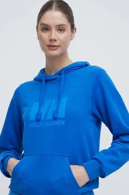 Zdjęcie produktu Helly Hansen bluza bawełniana damska kolor niebieski z kapturem z nadrukiem 34460