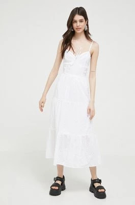 Zdjęcie produktu Hollister Co. sukienka bawełniana kolor biały midi rozkloszowana