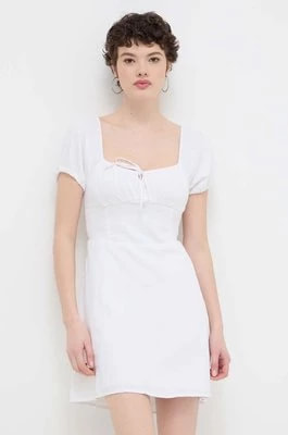 Zdjęcie produktu Hollister Co. sukienka lniana kolor biały mini rozkloszowana