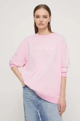 Zdjęcie produktu HUGO bluza bawełniana damska kolor różowy z aplikacją 50512022