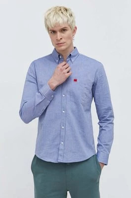 Zdjęcie produktu HUGO koszula bawełniana męska kolor niebieski slim z kołnierzykiem button-down 50479302