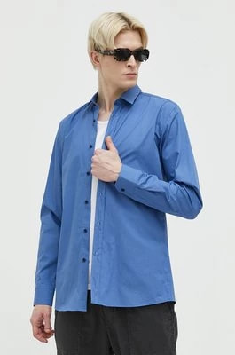 Zdjęcie produktu HUGO koszula bawełniana męska kolor niebieski slim z kołnierzykiem klasycznym