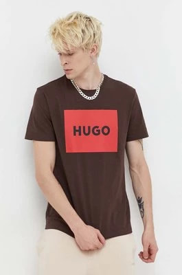 Zdjęcie produktu HUGO t-shirt bawełniany kolor brązowy z nadrukiem 50467952
