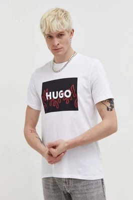Zdjęcie produktu HUGO t-shirt bawełniany męski kolor biały z nadrukiem 50506989