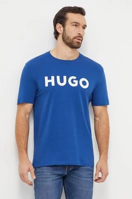 Zdjęcie produktu HUGO t-shirt bawełniany męski kolor turkusowy z nadrukiem 50467556