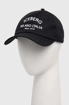 Zdjęcie produktu Iceberg czapka z daszkiem bawełniana kolor czarny z nadrukiem