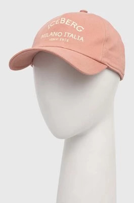 Zdjęcie produktu Iceberg czapka z daszkiem bawełniana kolor różowy z nadrukiem