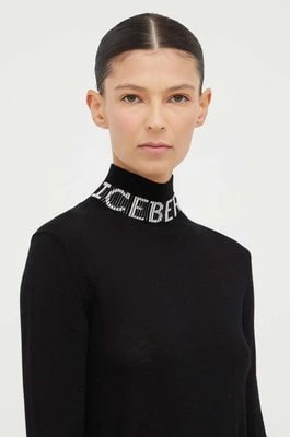 Zdjęcie produktu Iceberg sweter wełniany damski kolor czarny lekki z golfem