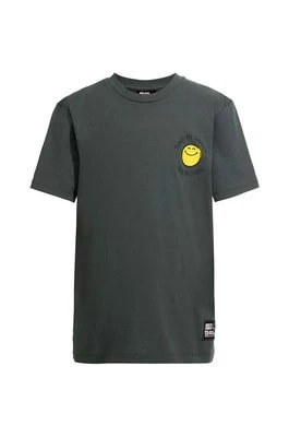 Zdjęcie produktu Jack Wolfskin t-shirt bawełniany dziecięcy SMILEYWORLD kolor zielony z nadrukiem